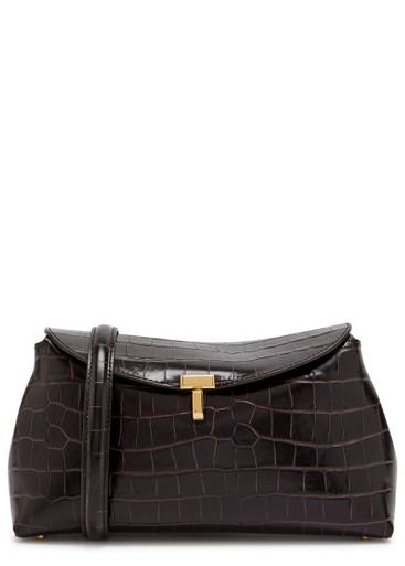 T-Lock crocodile-embossed leather clutch by TOTEME