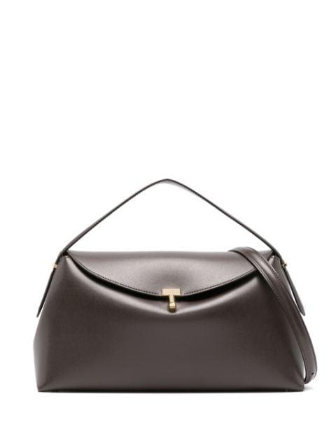 T-lock leather top handle bag by TOTEME