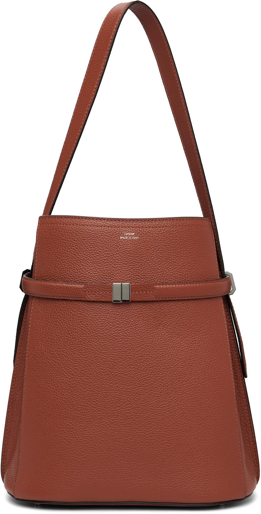 Tan Belted Grained-Leather Bucket Bag by TOTEME