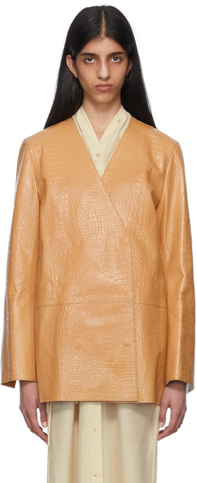 Tan Croc-Embossed Leather Jacket by TOTEME