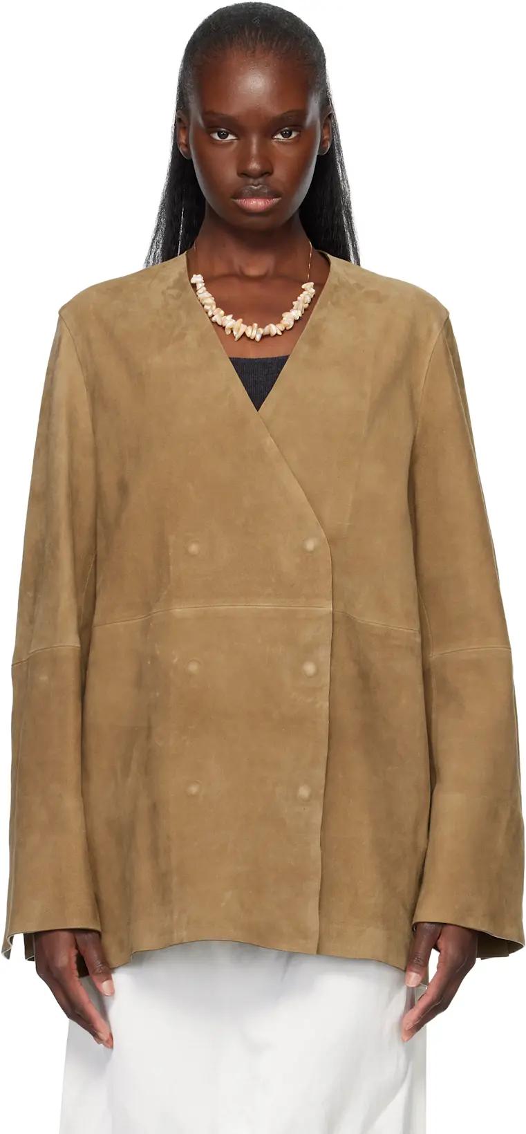 Tan V-Neck Suede Blazer by TOTEME