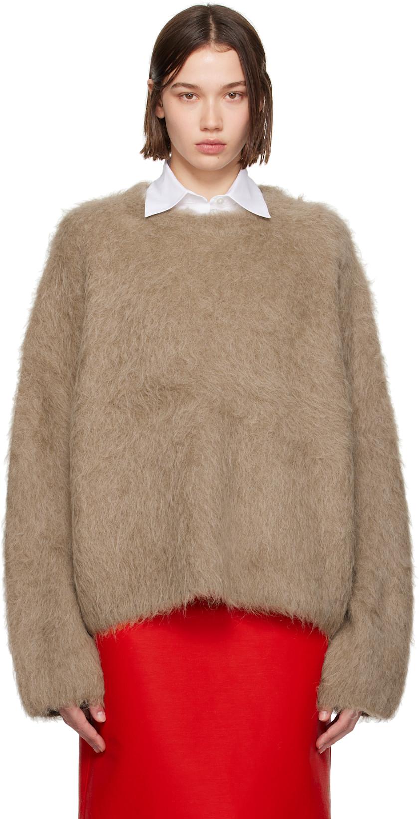 Taupe Boxy Alpaca Knit Sweater by TOTEME