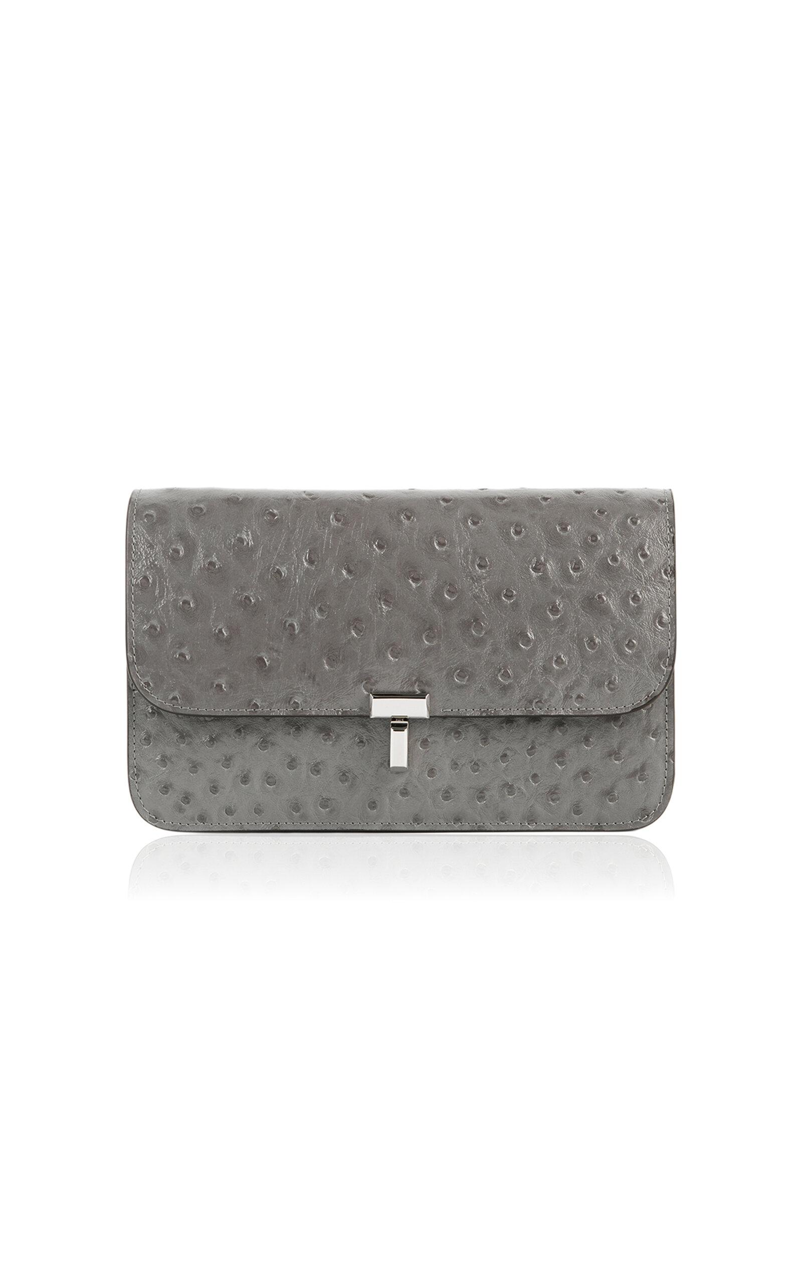 Toteme T-Lock Ostrich-Embossed Leather Clutch  - Moda Operandi by TOTEME