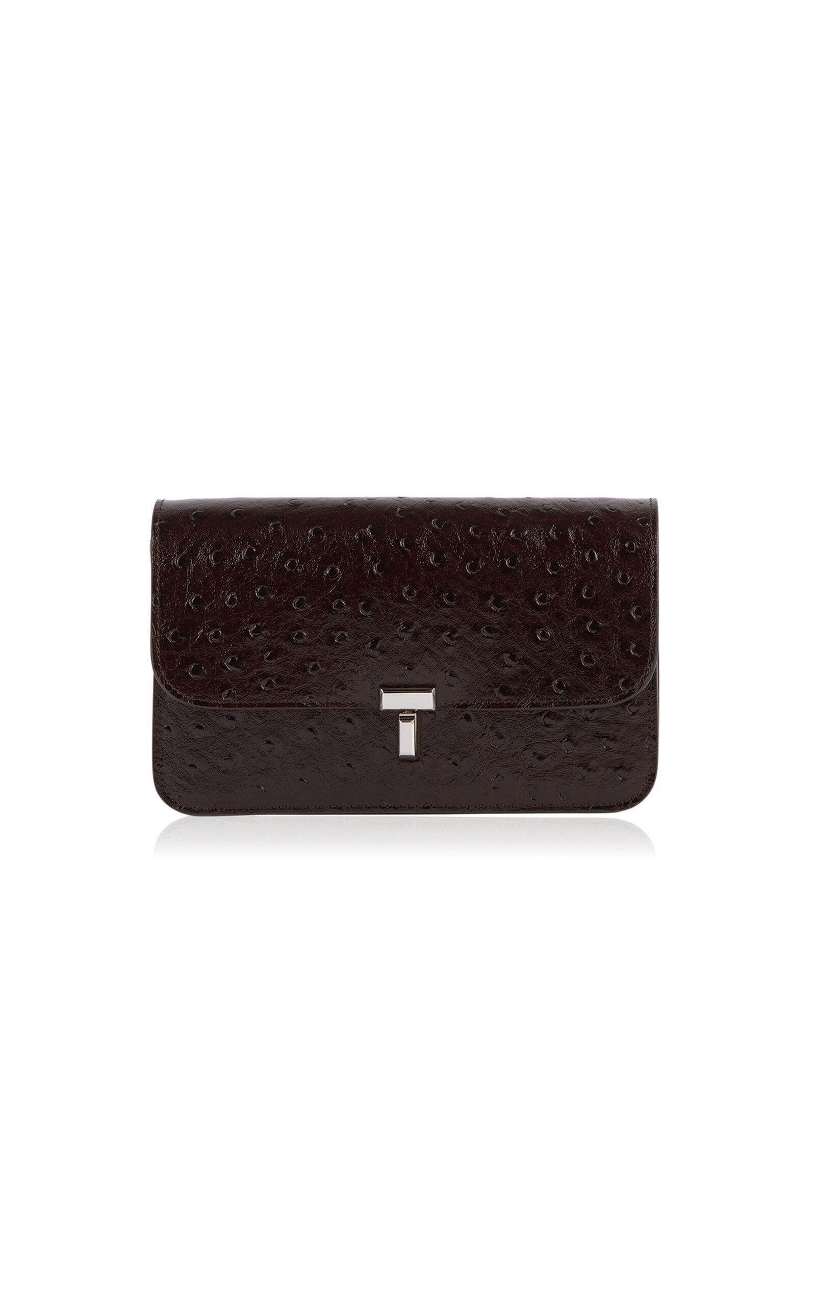 Toteme T-Lock Ostrich-Embossed Leather Clutch  - Moda Operandi by TOTEME