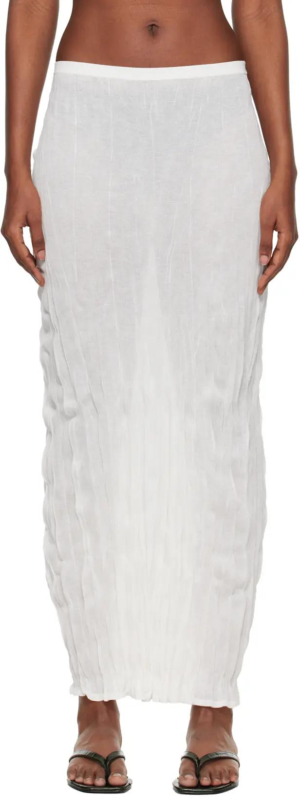 White Crinkled Knit Midi Skirt by TOTEME