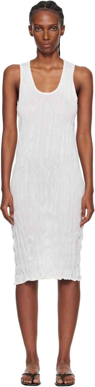 White Crinkled Knit Tank Midi Dress by TOTEME