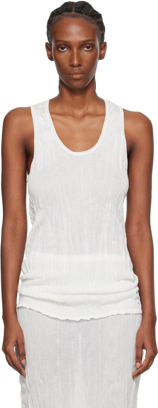White Crinkled Knit Tank Top by TOTEME