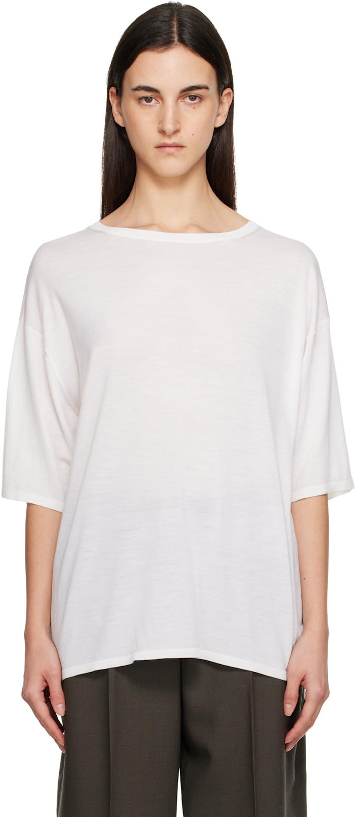 White Longline Knit T-shirt by TOTEME