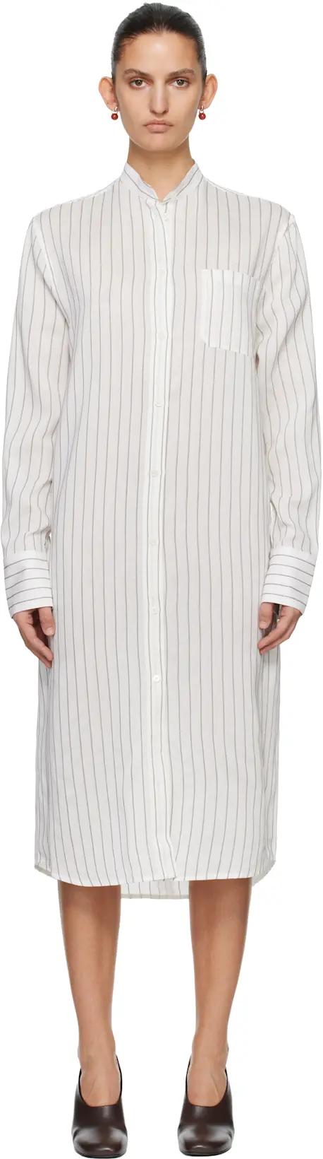 White Striped Summer Tunic Midi Dress by TOTEME