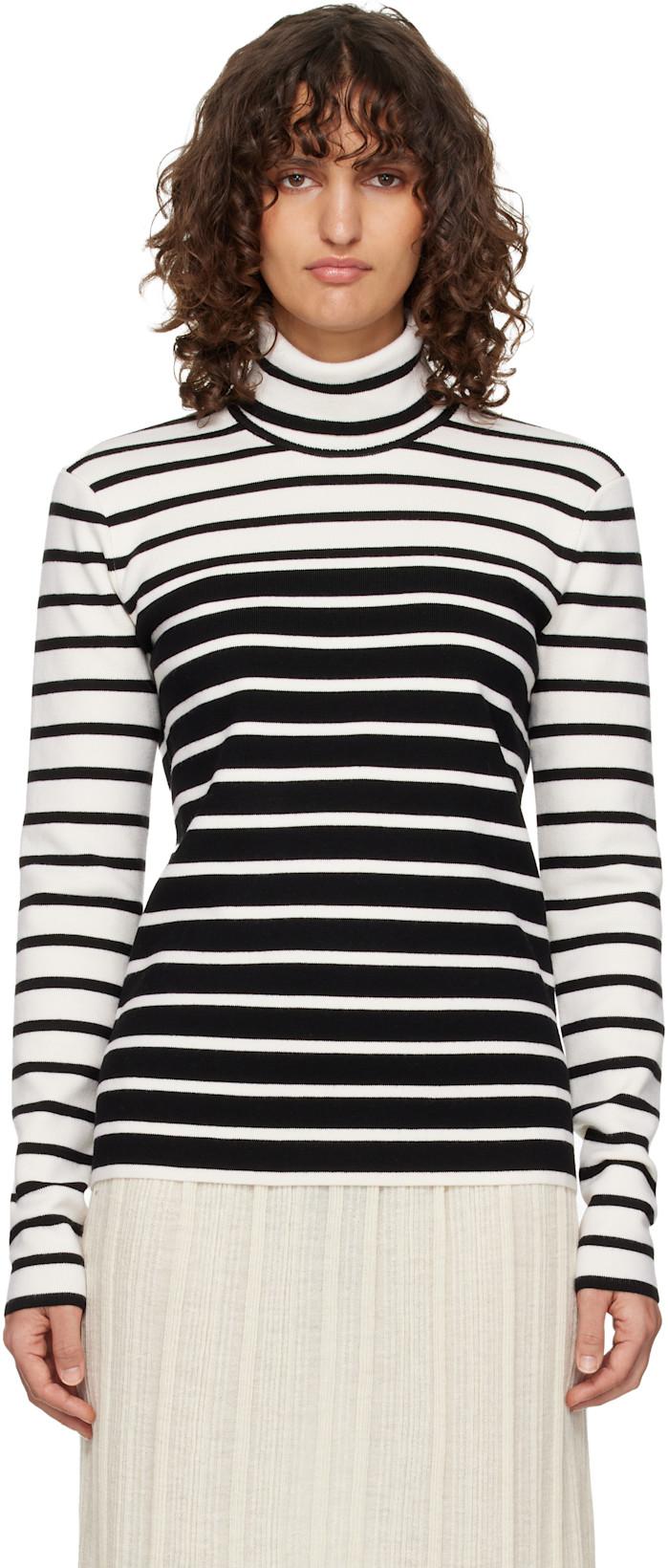 White & Black Striped Turtleneck by TOTEME