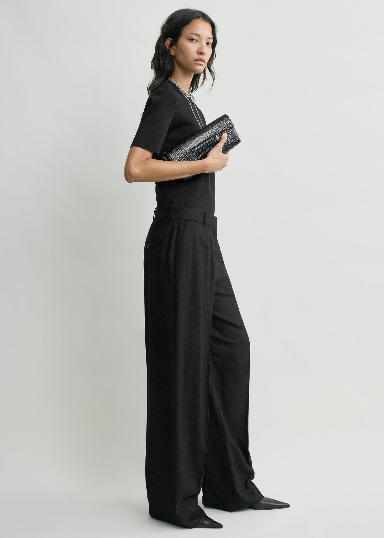 Wide flannel trousers black petite by TOTEME