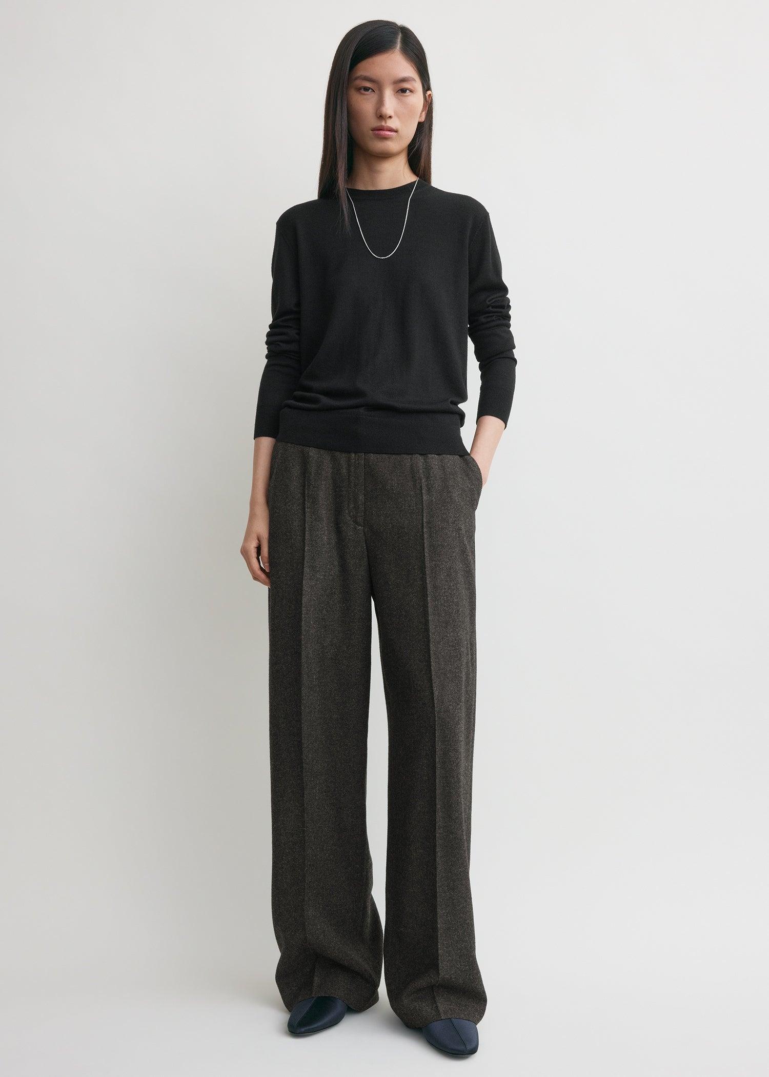 Wide flannel trousers charcoal petite by TOTEME