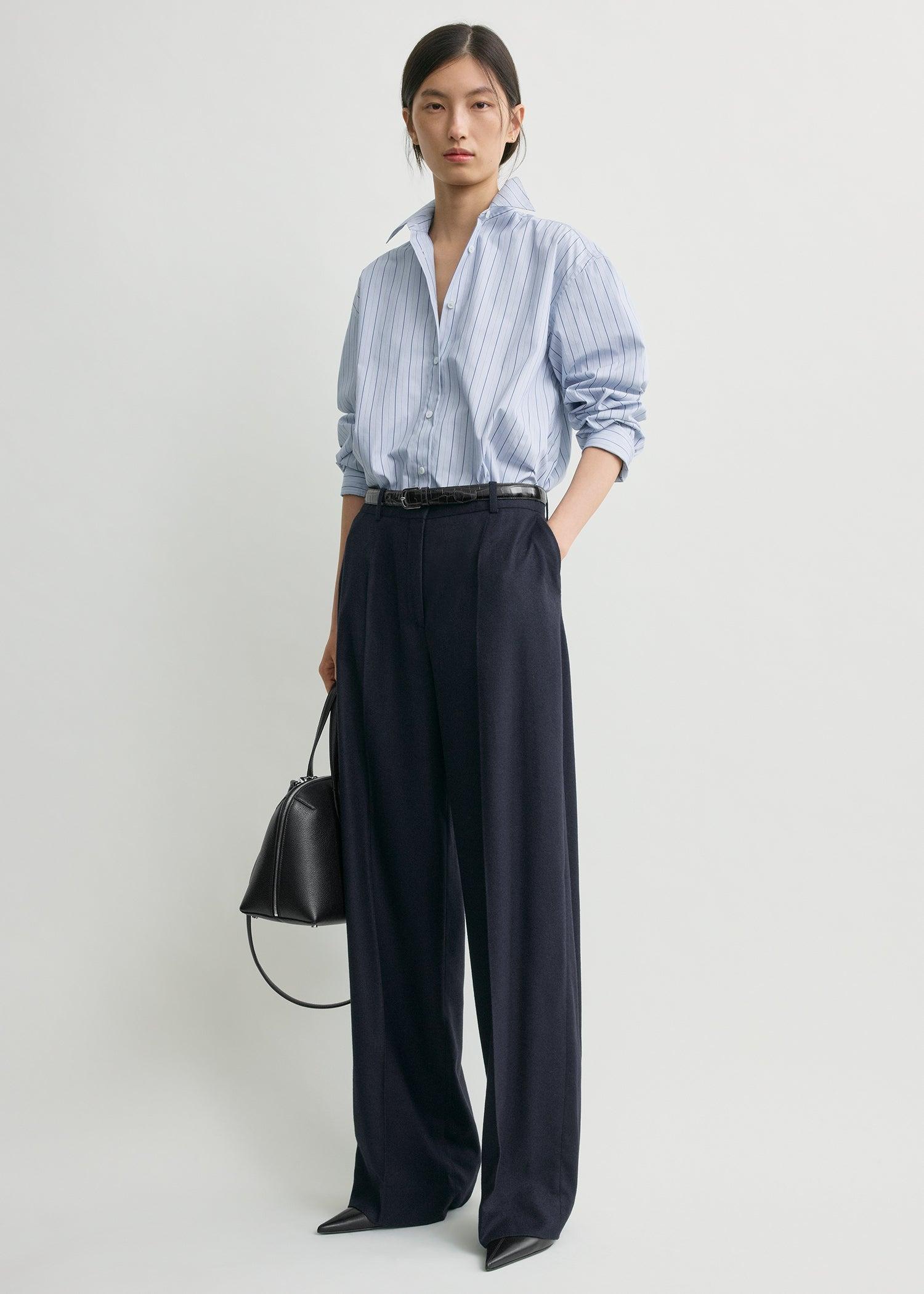 Wide flannel trousers navy petite by TOTEME