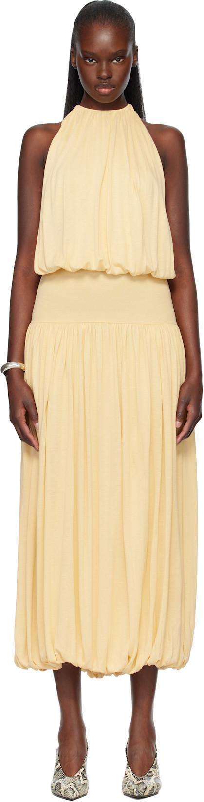 Yellow Soft Gathered Midi Dress by TOTEME