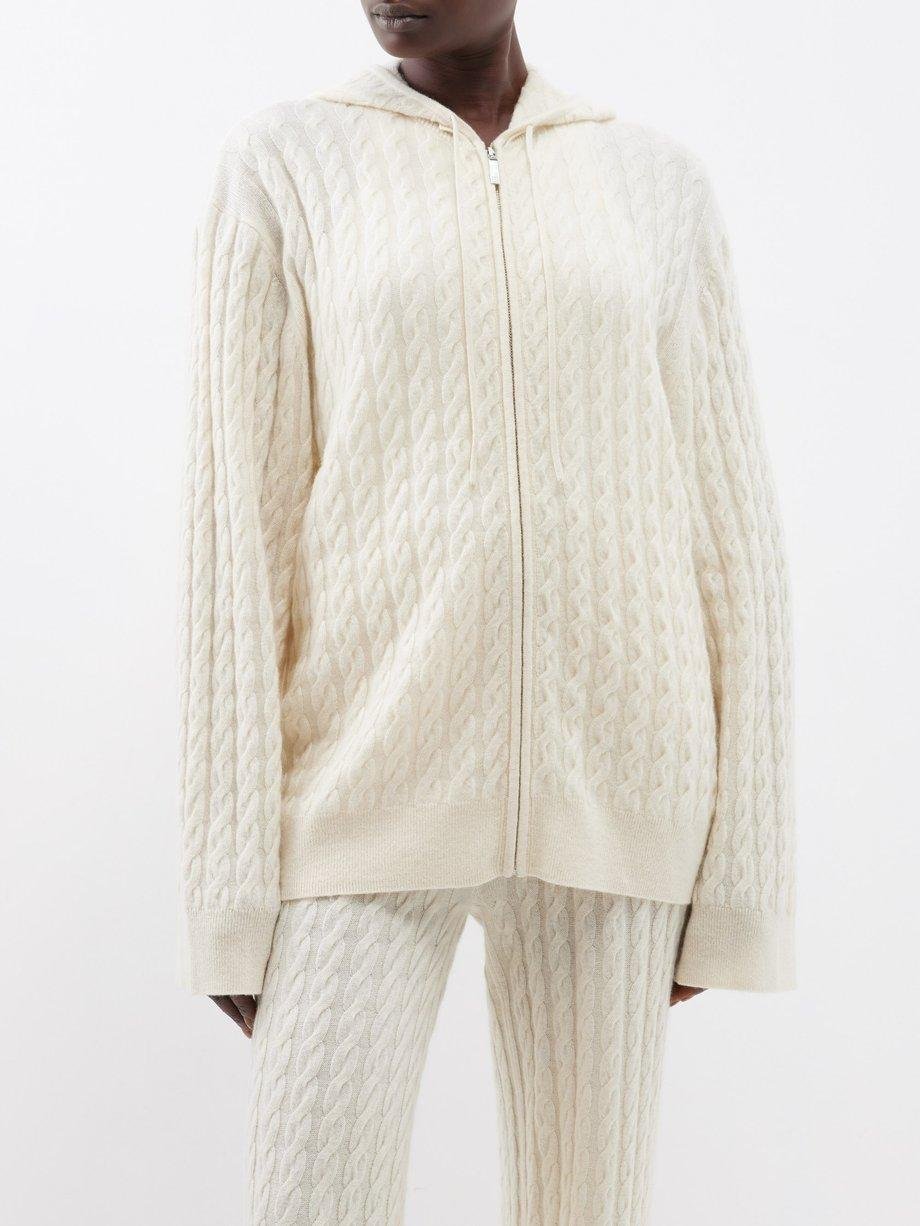 Zipped cable-knit wool-blend hoodie by TOTEME