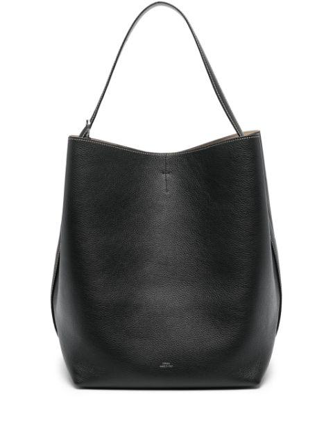 belted grained-leather tote bag by TOTEME