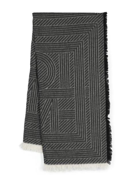 monogram-jacquard striped fringed scarf by TOTEME