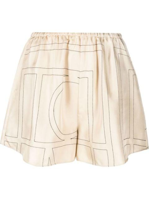 monogram silk pj shorts ivory by TOTEME