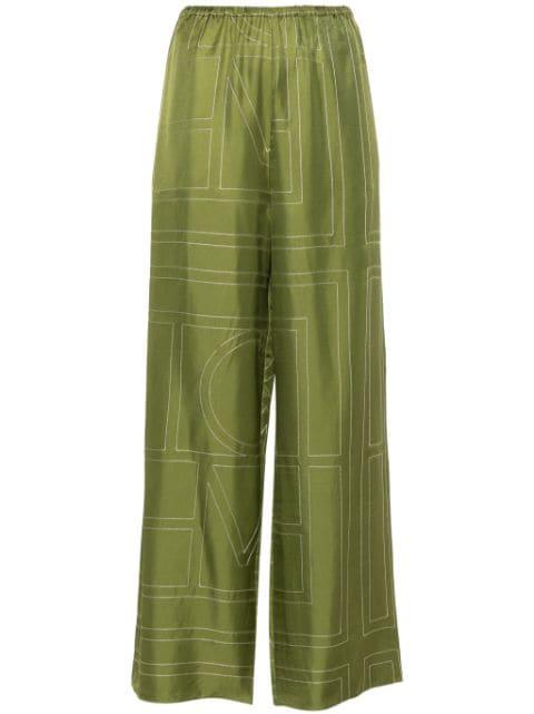 monogram silk straight-leg trousers by TOTEME