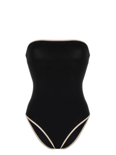 stripe edge strapless swimsuit by TOTEME