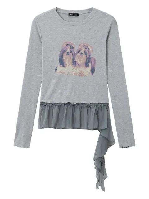 dog-print ruffle-hem T-shirt by TOUT A COUP