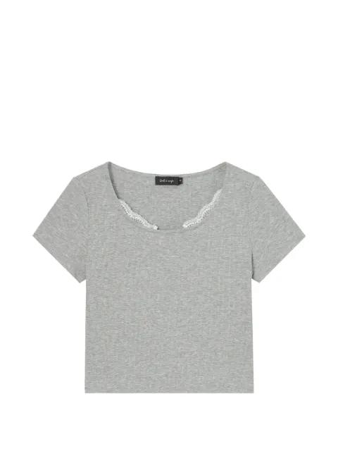 lace-trim ribbed T-shirt by TOUT A COUP