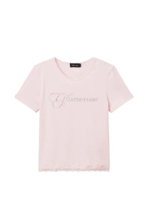 rhinestone-embellished lace-trim T-shirt by TOUT A COUP