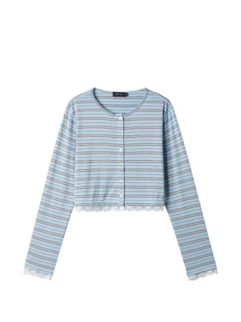 striped lace-trim cardigan by TOUT A COUP