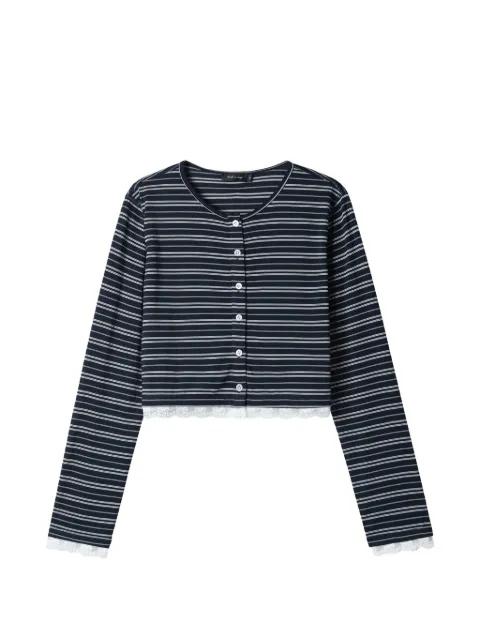 striped lace-trim cardigan by TOUT A COUP