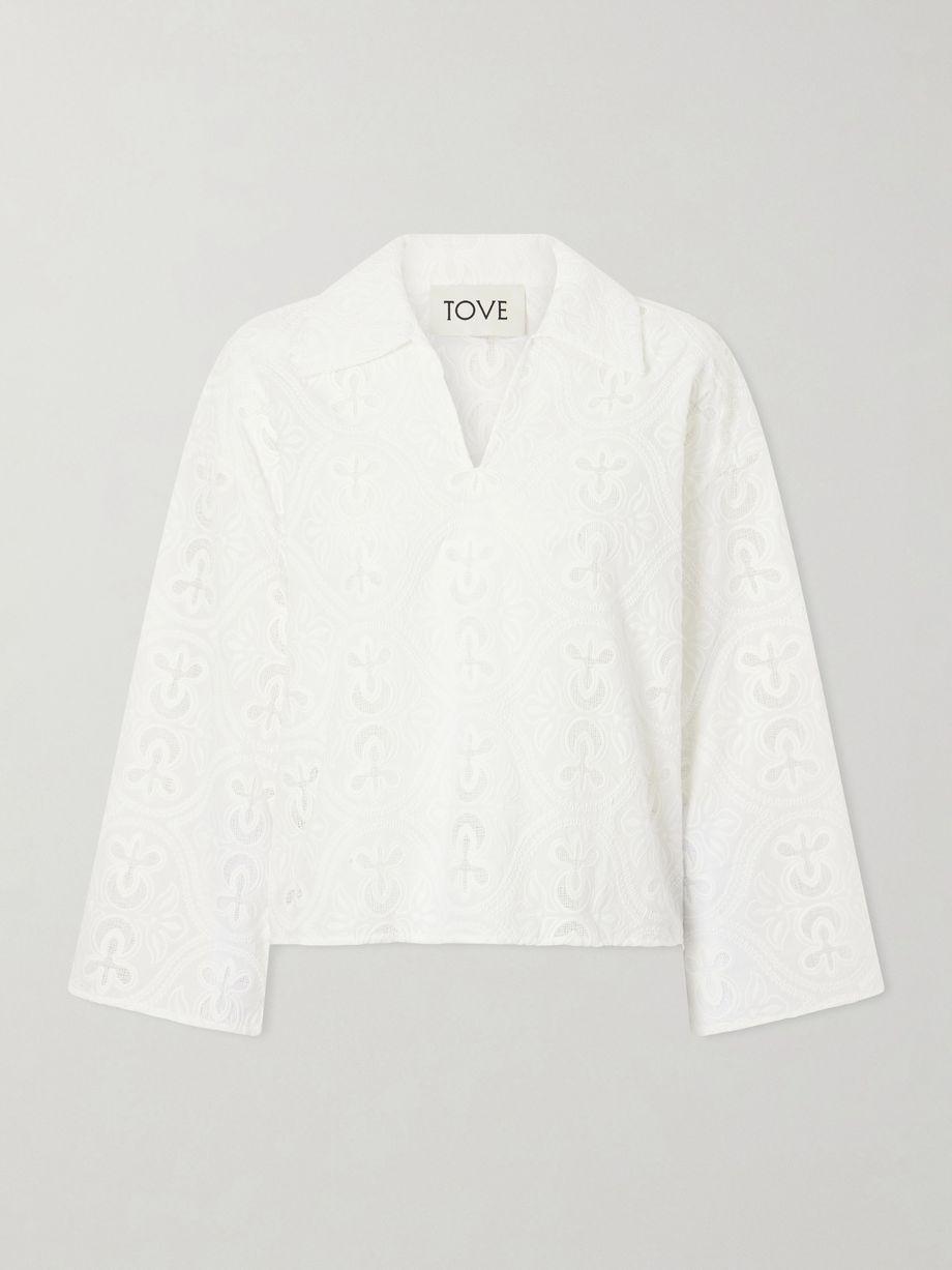 Leighton floral-embroidered cotton-blend blouse by TOVE