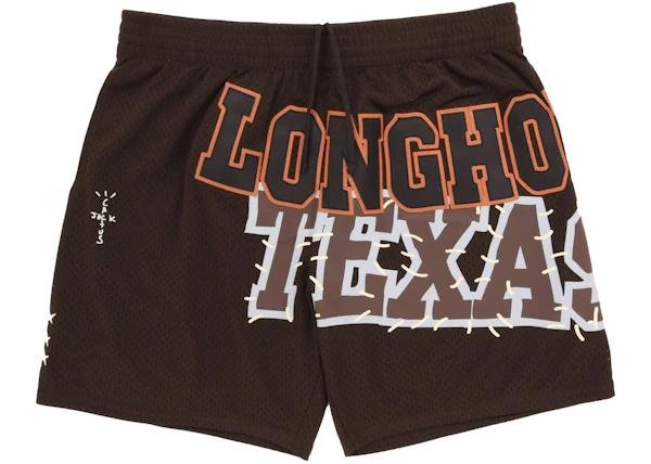 Travis Scott x Mitchell & Ness Texas Longhorns Basketball Shorts Brown by TRAVIS SCOTT