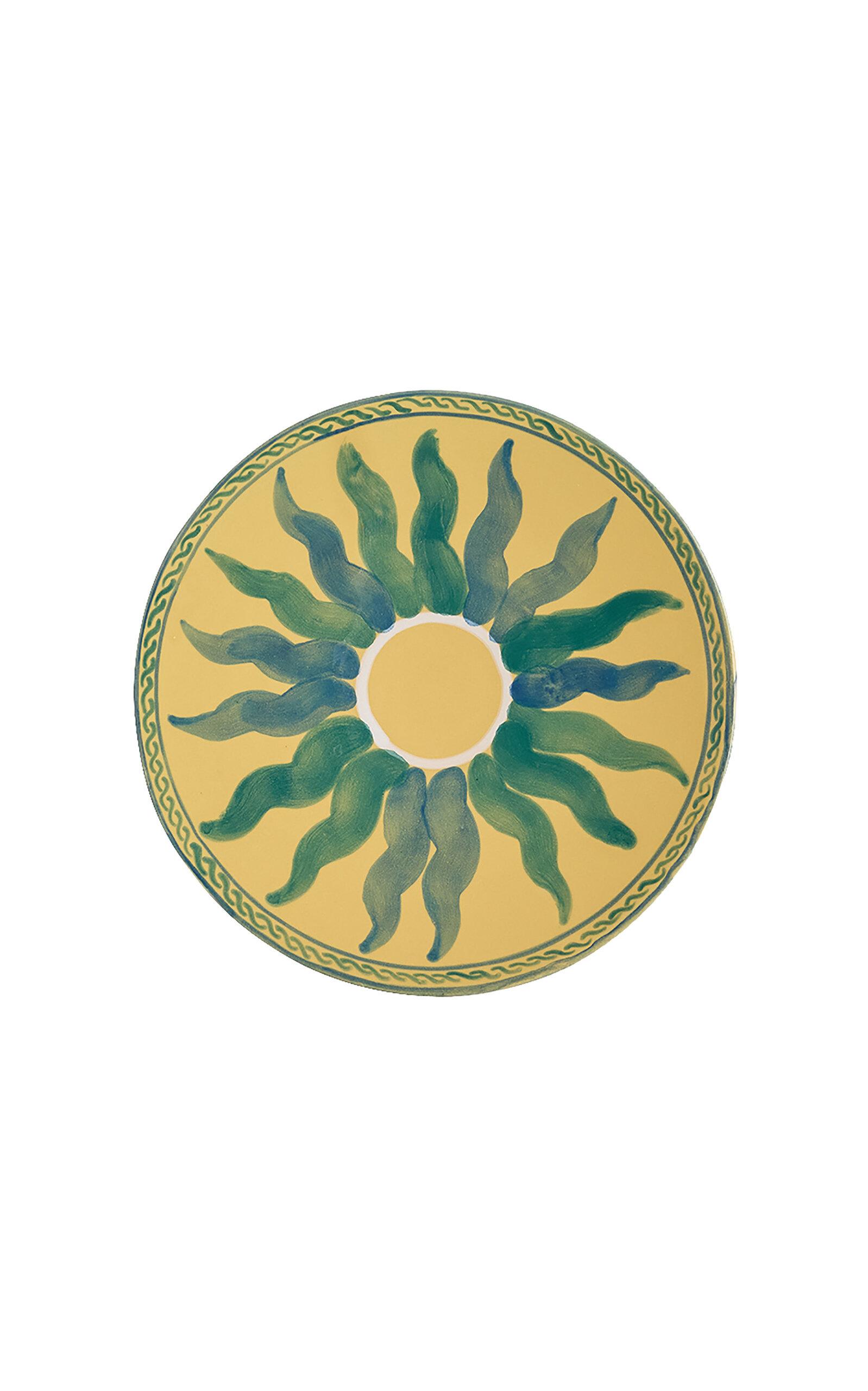 Tressé - Butter Yellow & Teal Sun Handpainted Dessert Plate - Yellow - Moda Operandi by TRESSE