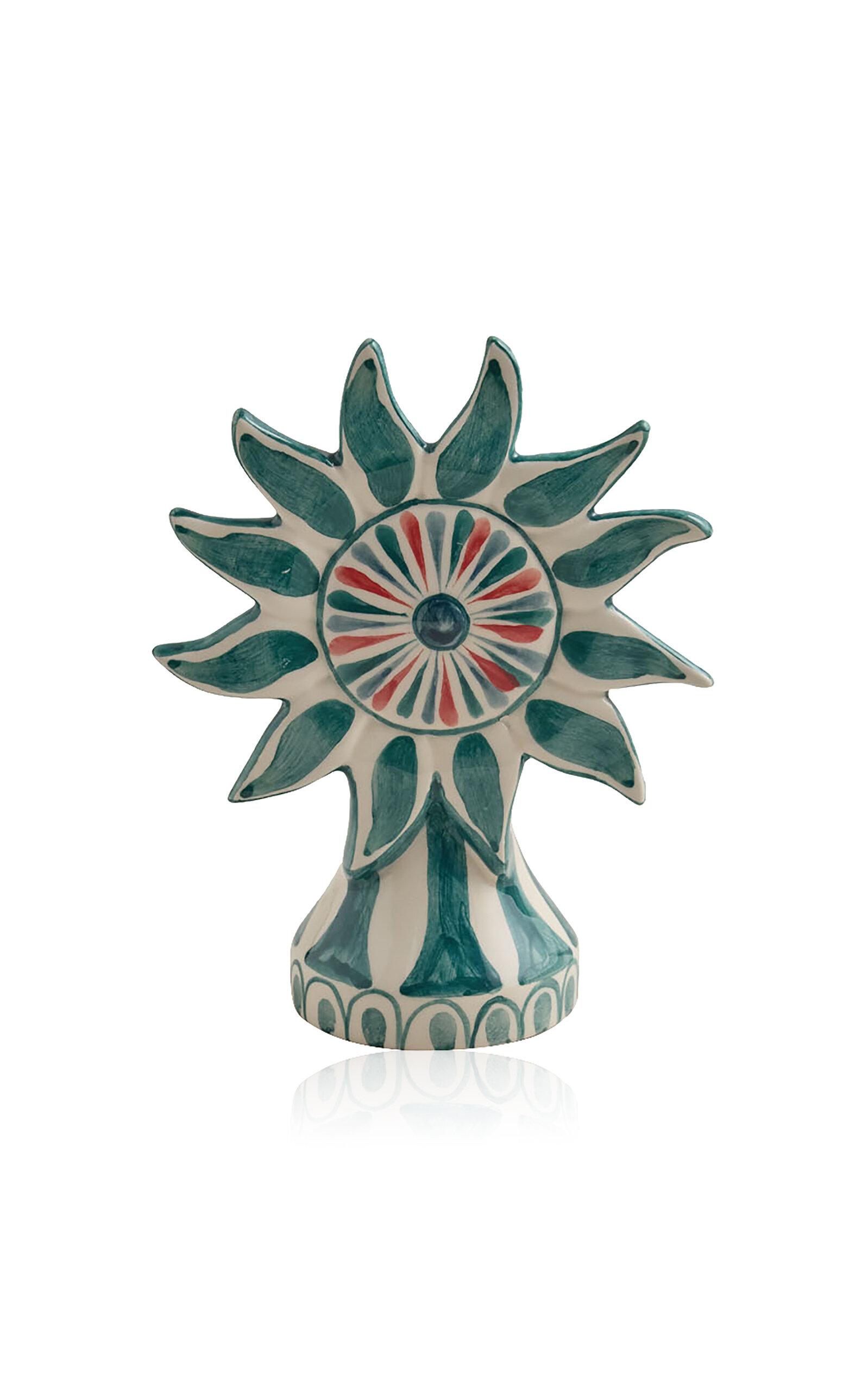 Tressé - Deep Teal Sun Ceramic Candle Holder - Green - Moda Operandi by TRESSE