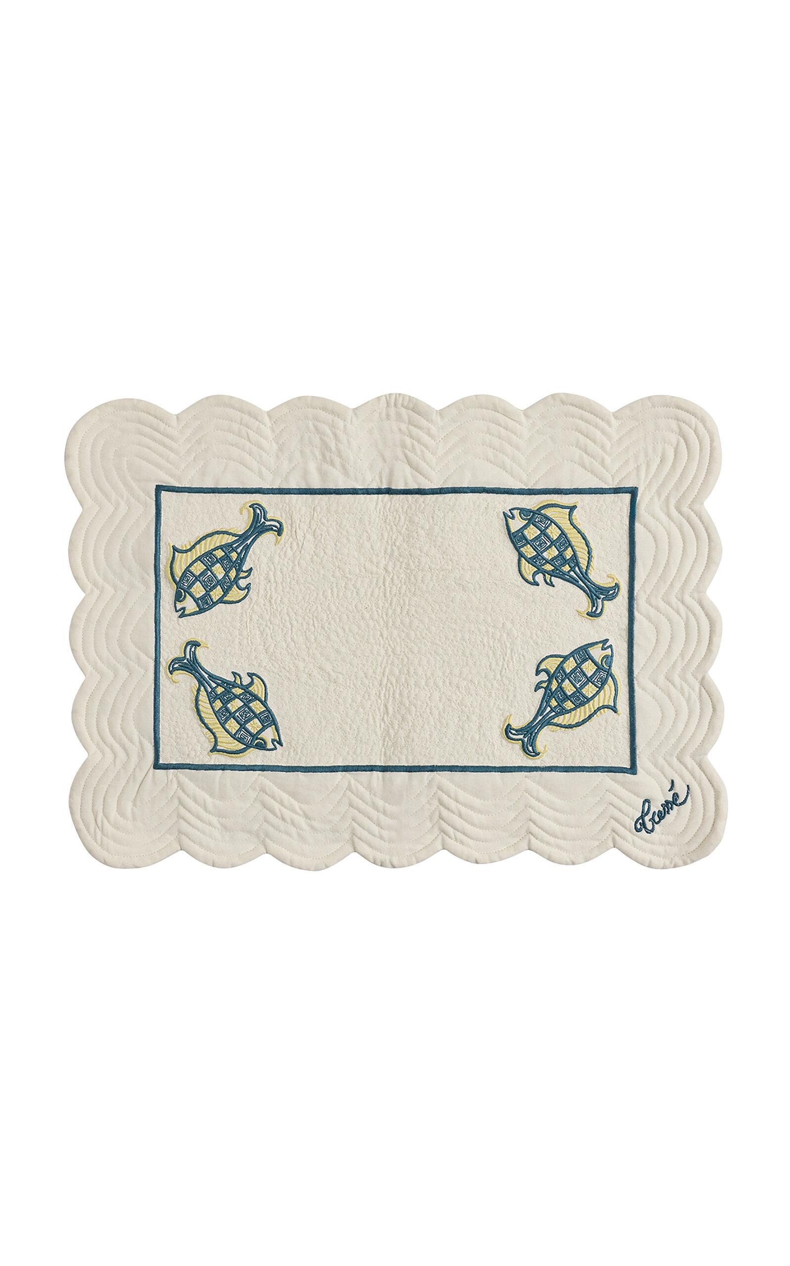 Tressé - Fish Embroidered Placemat - White - Moda Operandi by TRESSE