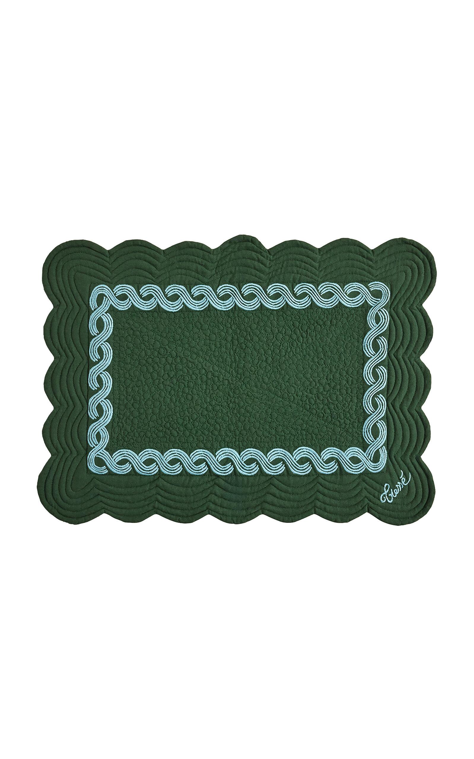 Tressé - Forest Green Braid Embroidered Placemat - Green - Moda Operandi by TRESSE