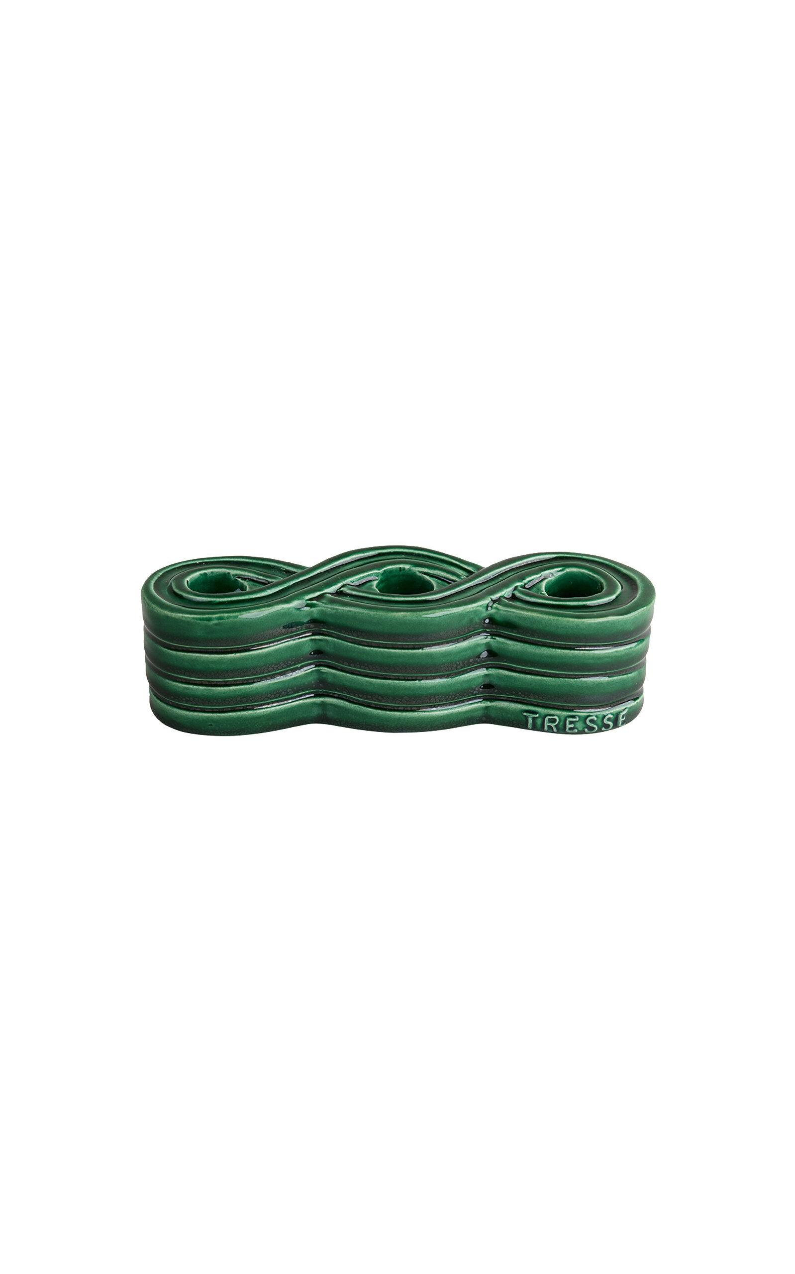Tressé - Forest Green Braided Ceramic Candle Holder - Green - Moda Operandi by TRESSE