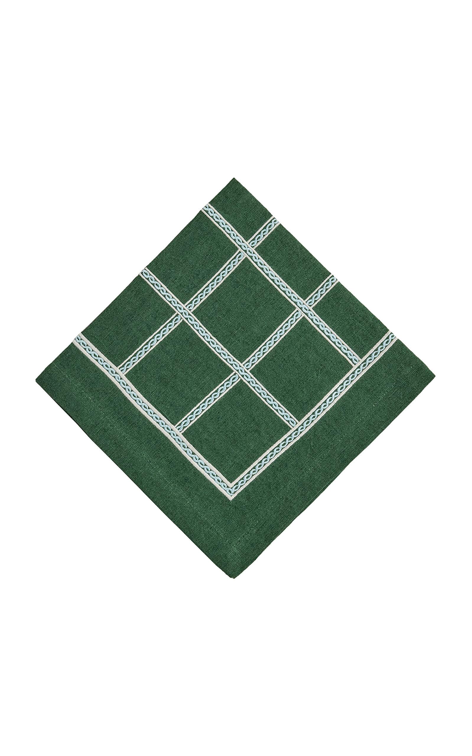 Tressé - Forest Green Embroidered Napkin - Green - Moda Operandi by TRESSE