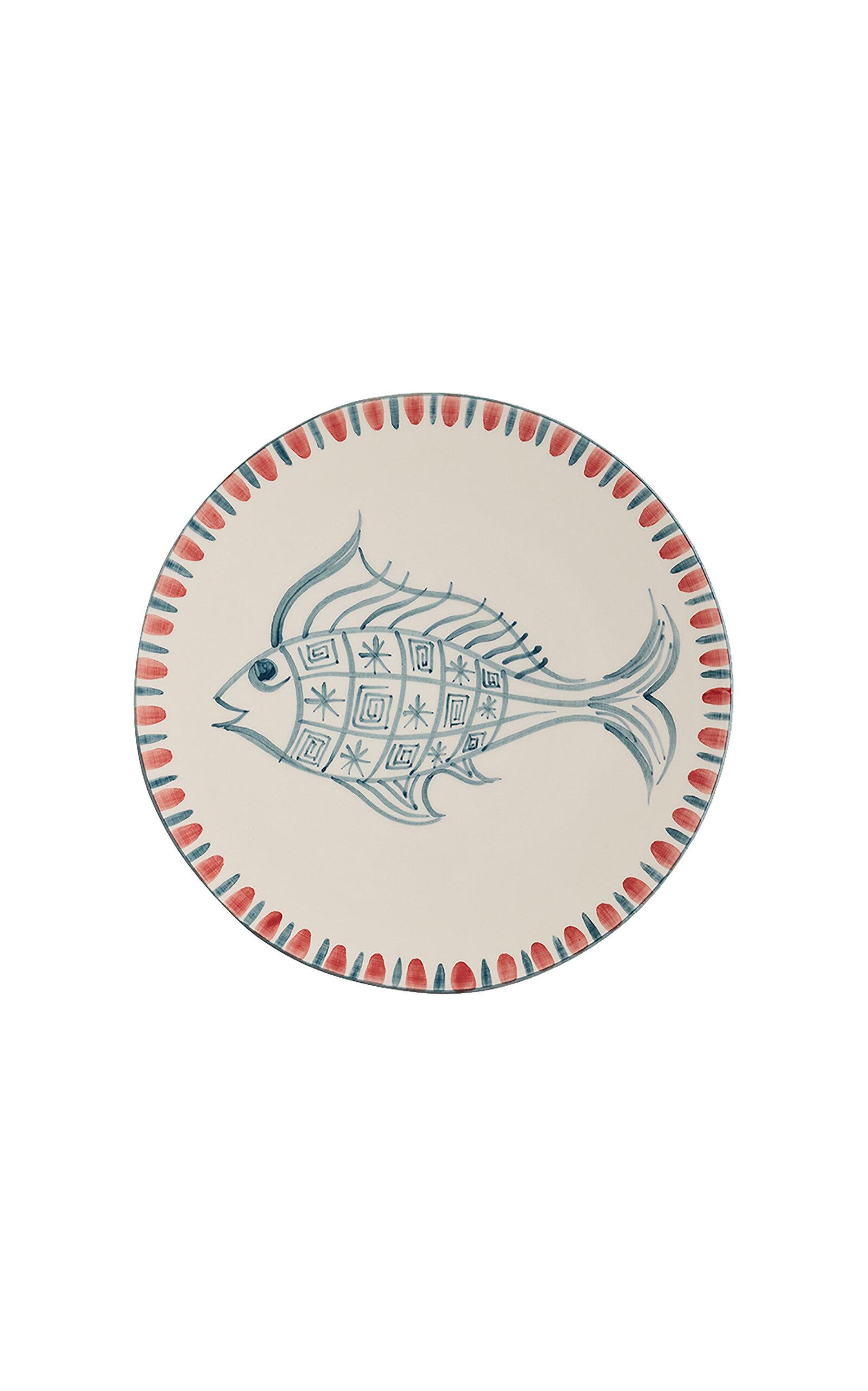 Tressé - Ivory Fish Handpainted Dessert Plate - White - Moda Operandi by TRESSE