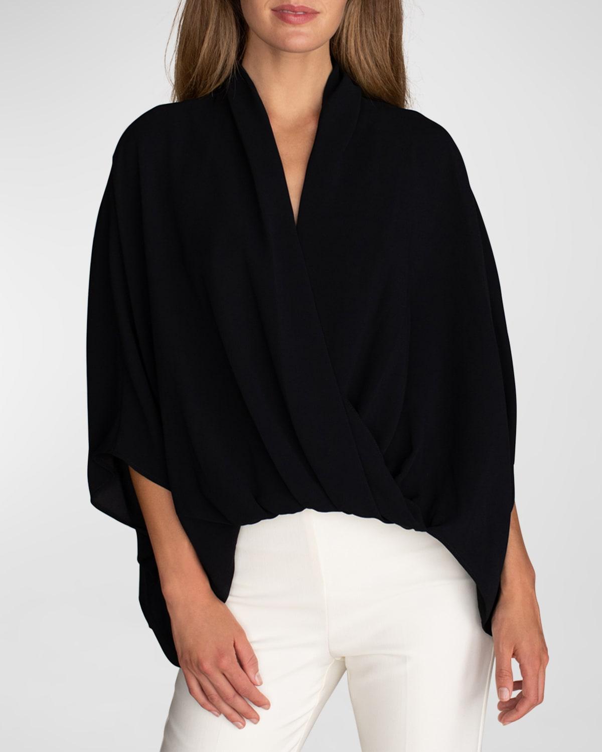 Concourse 3/4-Sleeve Draped Crepe Top by TRINA TURK Concourse 3/4-Sleeve Draped Crepe Top by TRINA TURK
