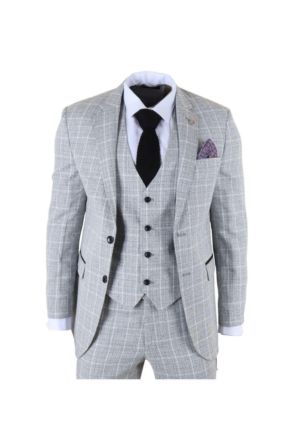 3 Piece Check Suit Tailored Fit Formal Dress Suits by TRUCLOTHING