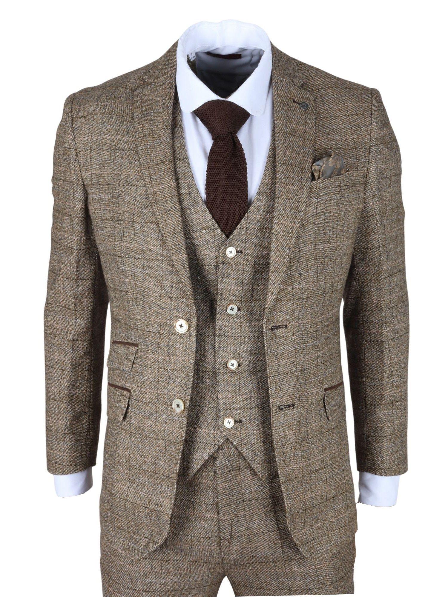 3 Piece Suit Checked Slim Fit Formal Dress by TRUCLOTHING