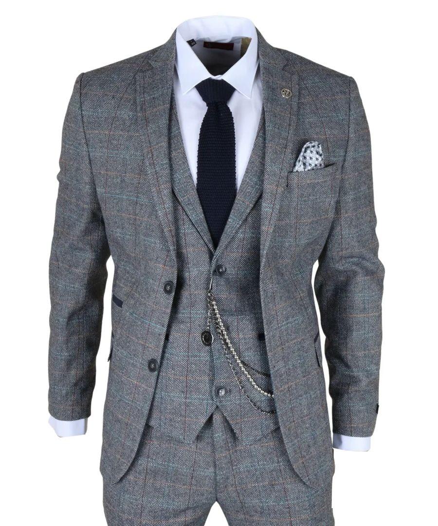 3 Piece Suit Wool Tweed Herringbone Check 1920s Gatsby Formal Dress Suits by TRUCLOTHING