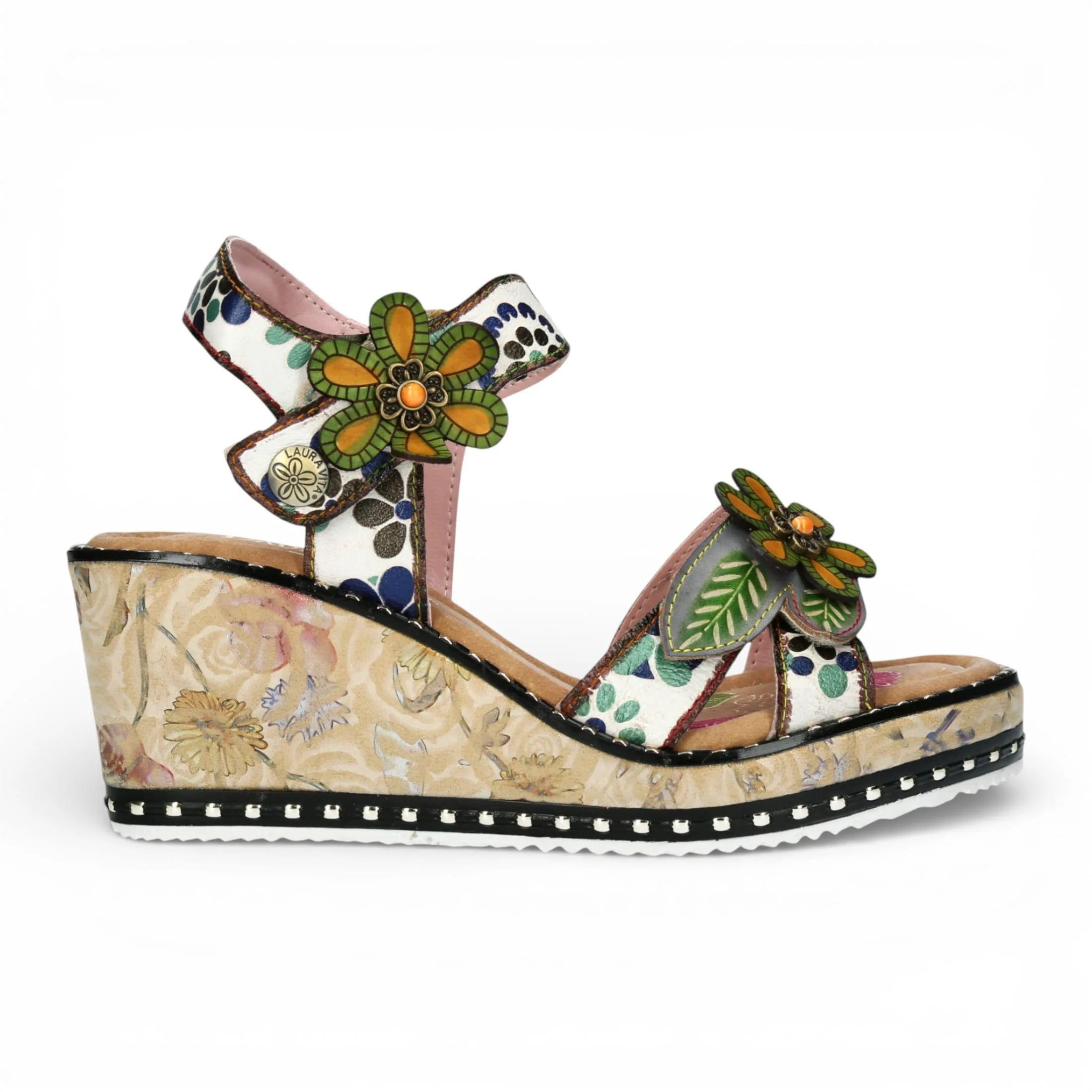 Ballon 08 Floral Leather Wedge Espadrille Sandals by TRUCLOTHING