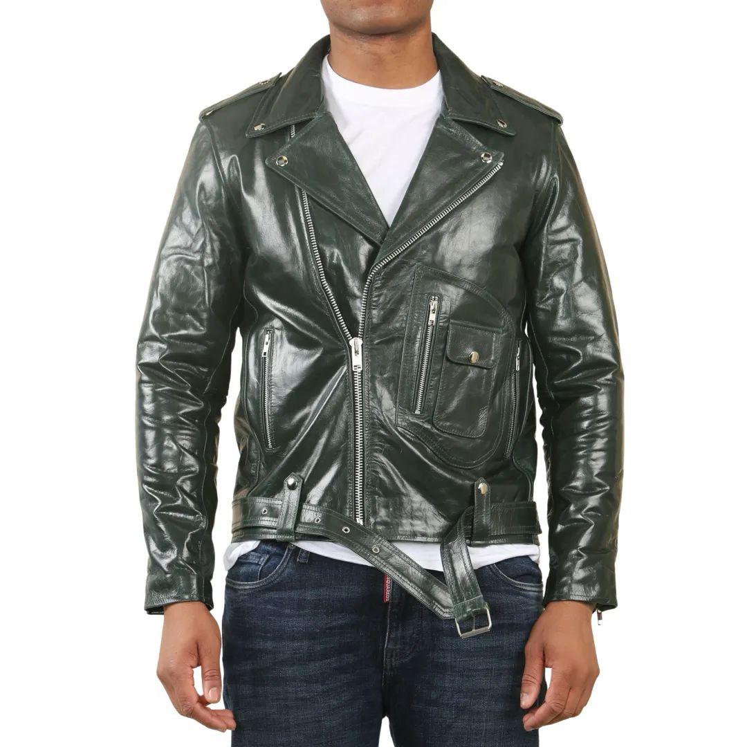 Cow Hide Biker Brando Cross Zip Leather Jacket by TRUCLOTHING