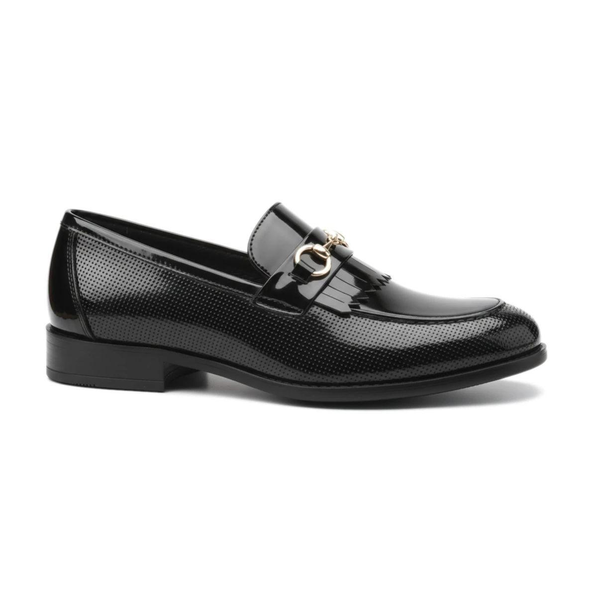 Patent PU Slip On Loafers Buckle Fringe Formal Dress Shoes by TRUCLOTHING