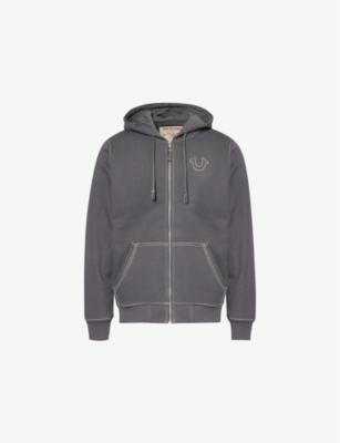 Big-T contrast-stitching relaxed-fit cotton-blend hoody by TRUE RELIGION