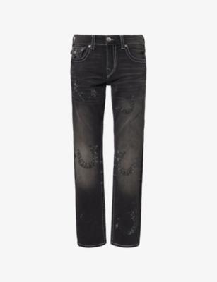 Crystal Embellished Straight-Leg Denim Jeans by TRUE RELIGION