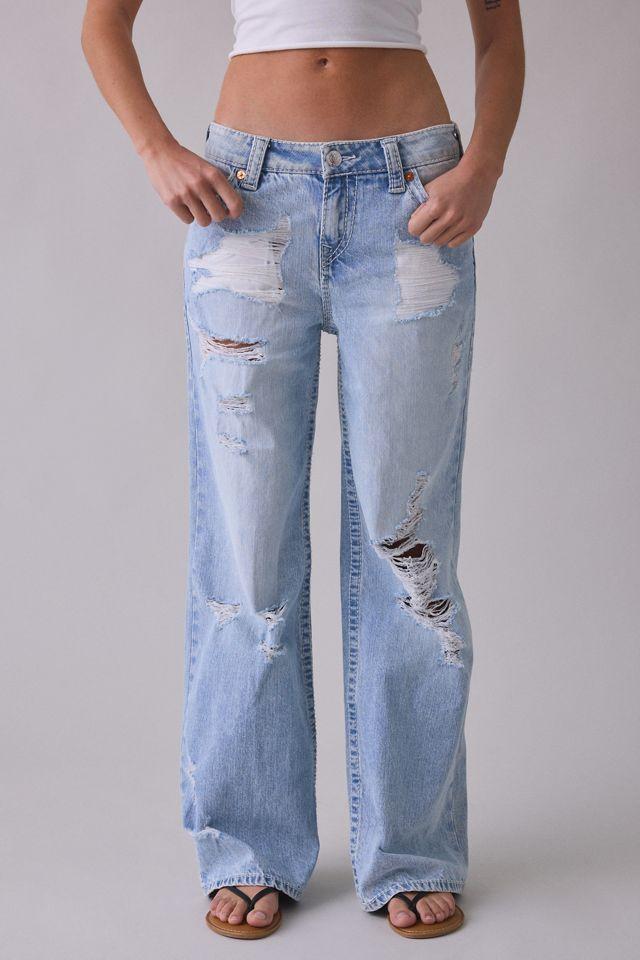True Religion Bobbi Distressed Big T Flap Low-Rise Baggy Jeans by TRUE RELIGION