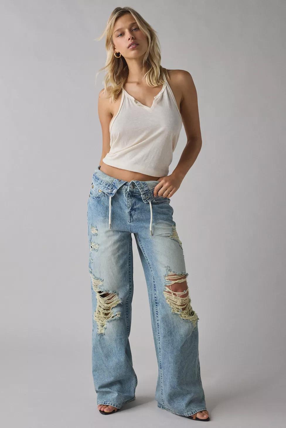 True Religion Bobbi Double Waistband Distressed Baggy Jean by TRUE RELIGION True Religion Bobbi Double Waistband Distressed Baggy Jean by TRUE RELIGION