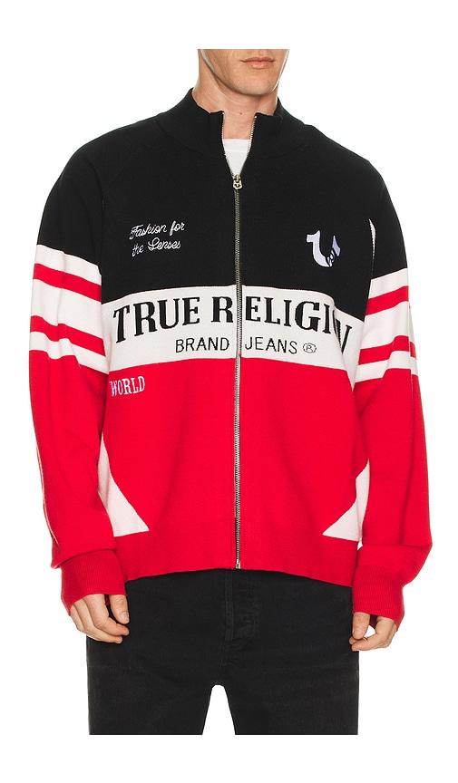 True Religion Racing Raglan Zip Sweater in Red by TRUE RELIGION